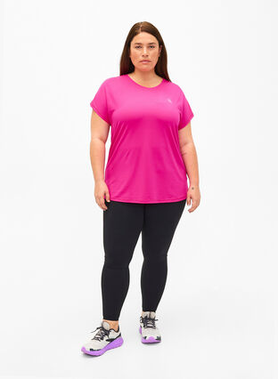 Short-sleeved workout t-shirt, Neon Pink Glo, Model image number 2