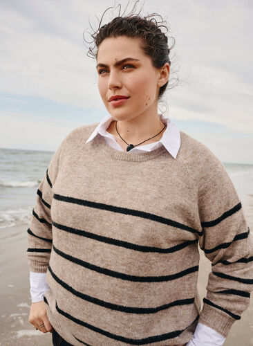 Knitted blouse with stripes, Simply Taupe Mel., Image image number 0