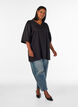 Shiny tunic with a V-neck and 3/4 sleeves, Black, Model image number 1