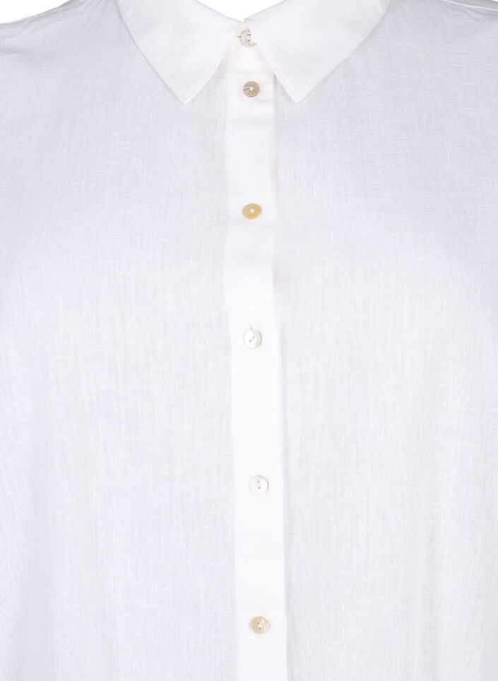 Long shirt in cotton blend with linen, White, Packshot image number 2