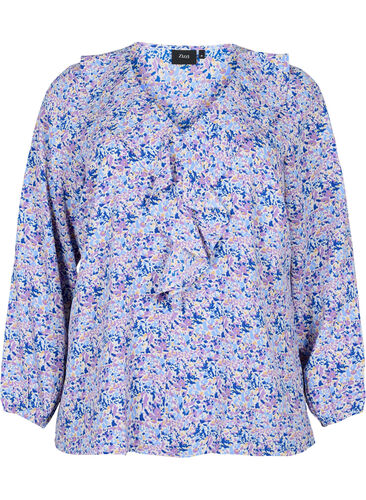 Printed blouse with ruffles, Purple Ditzy Flower, Packshot image number 0