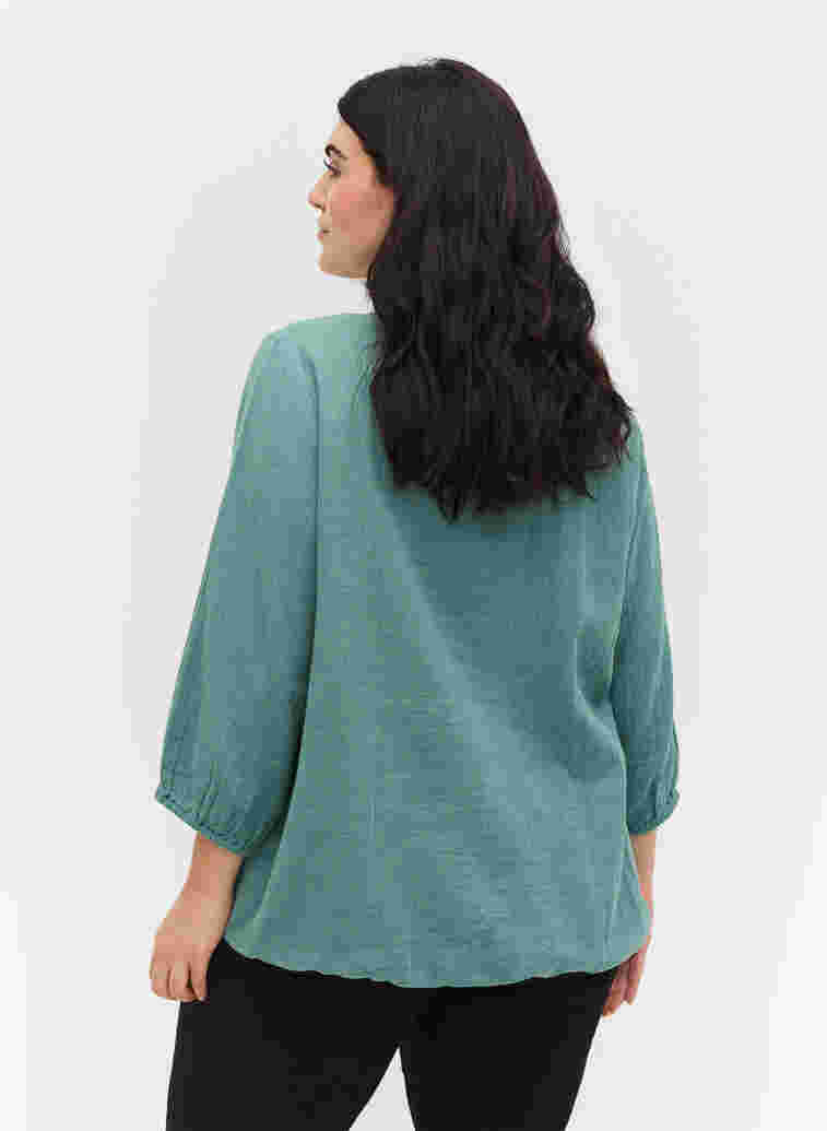Cotton blouse with buttons and 3/4 sleeves, Sagebrush Green, Model image number 1