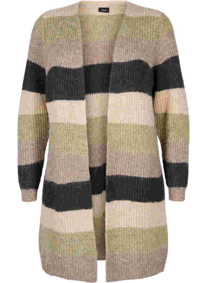 Long knitted cardigan with stripes, Forest Night Comb, Packshot image number 0