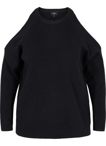 Knitted top with open shoulder detail, Black, Packshot image number 0