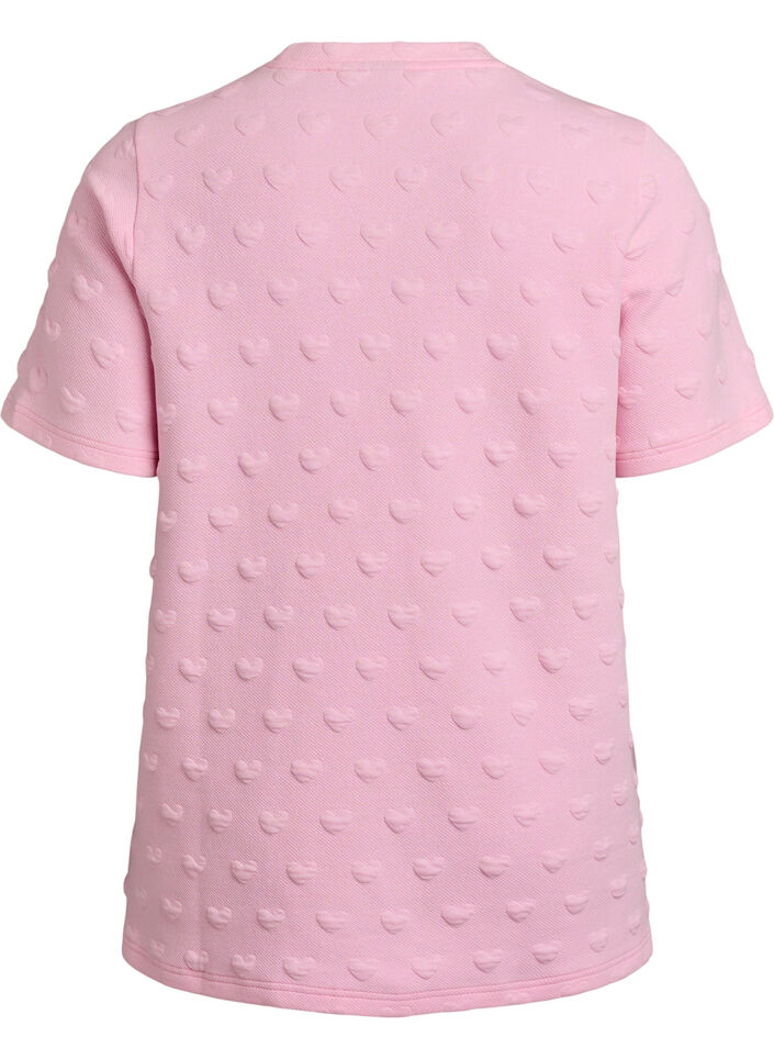 T-shirt in embossed cotton jersey, Rose, Packshot image number 1