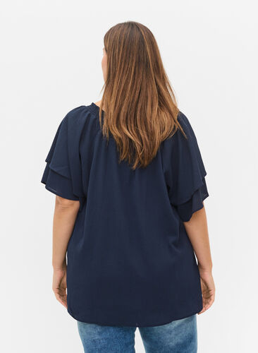 Short-sleeved v-neck blouse, Navy Blazer, Model image number 1
