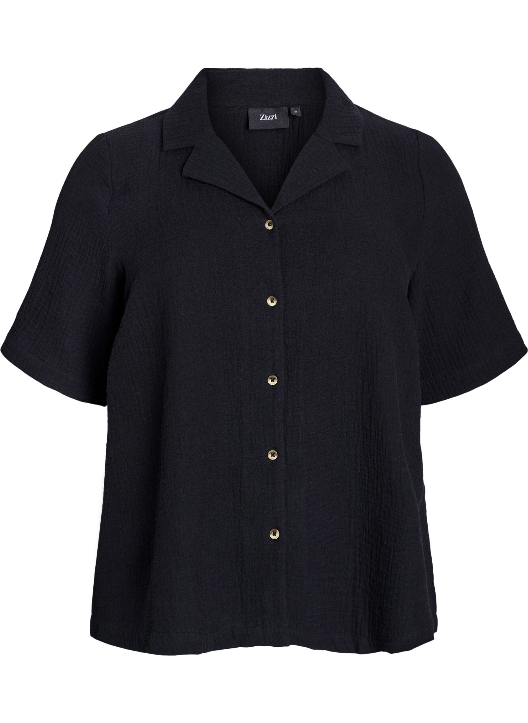 Zizzifashion Short-sleeved shirt in cotton muslin, Black, Packshot image number 0