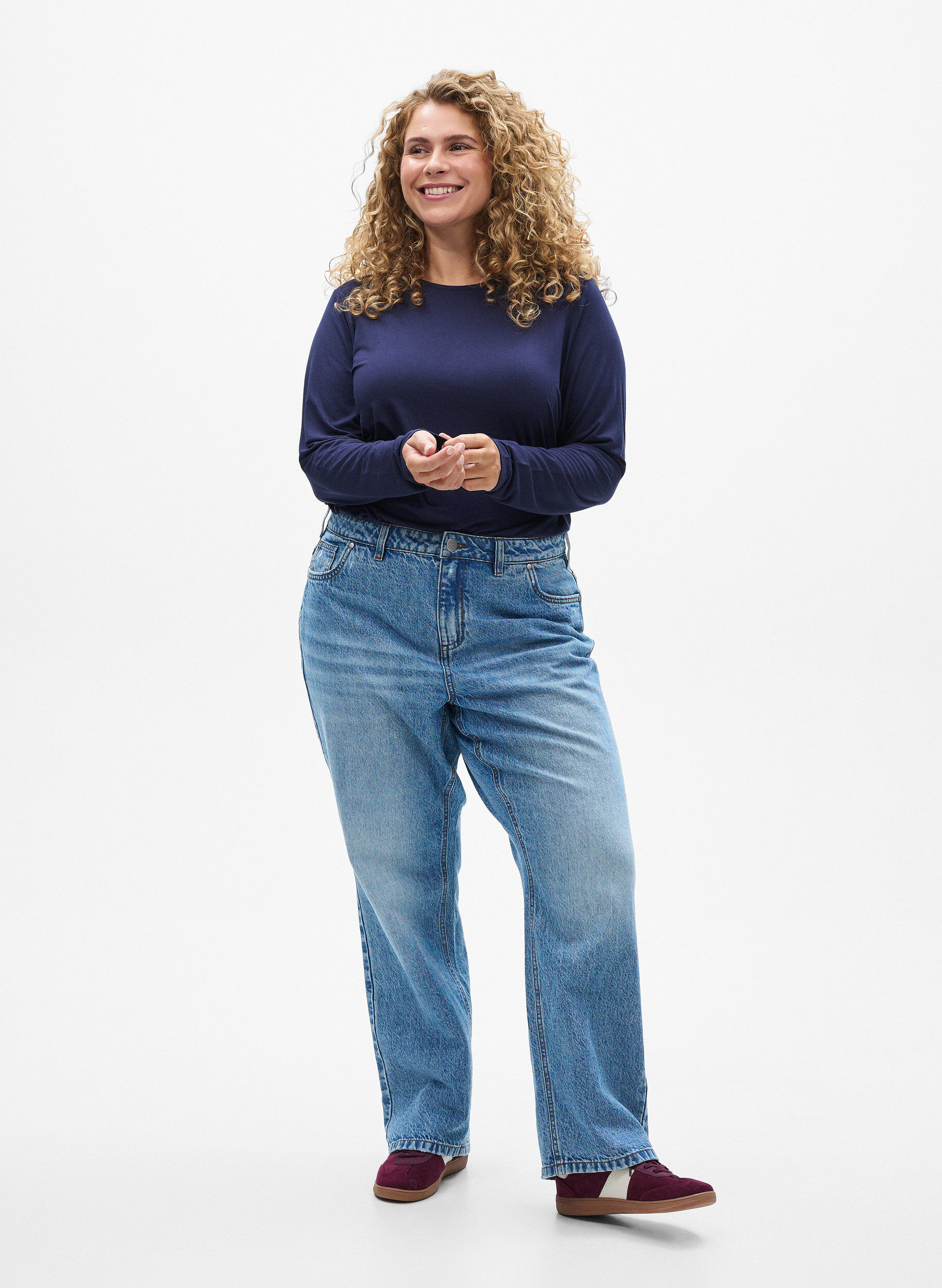 ZizzifashionSolid coloured blouse with long sleeves, Blue, Model image number 1
