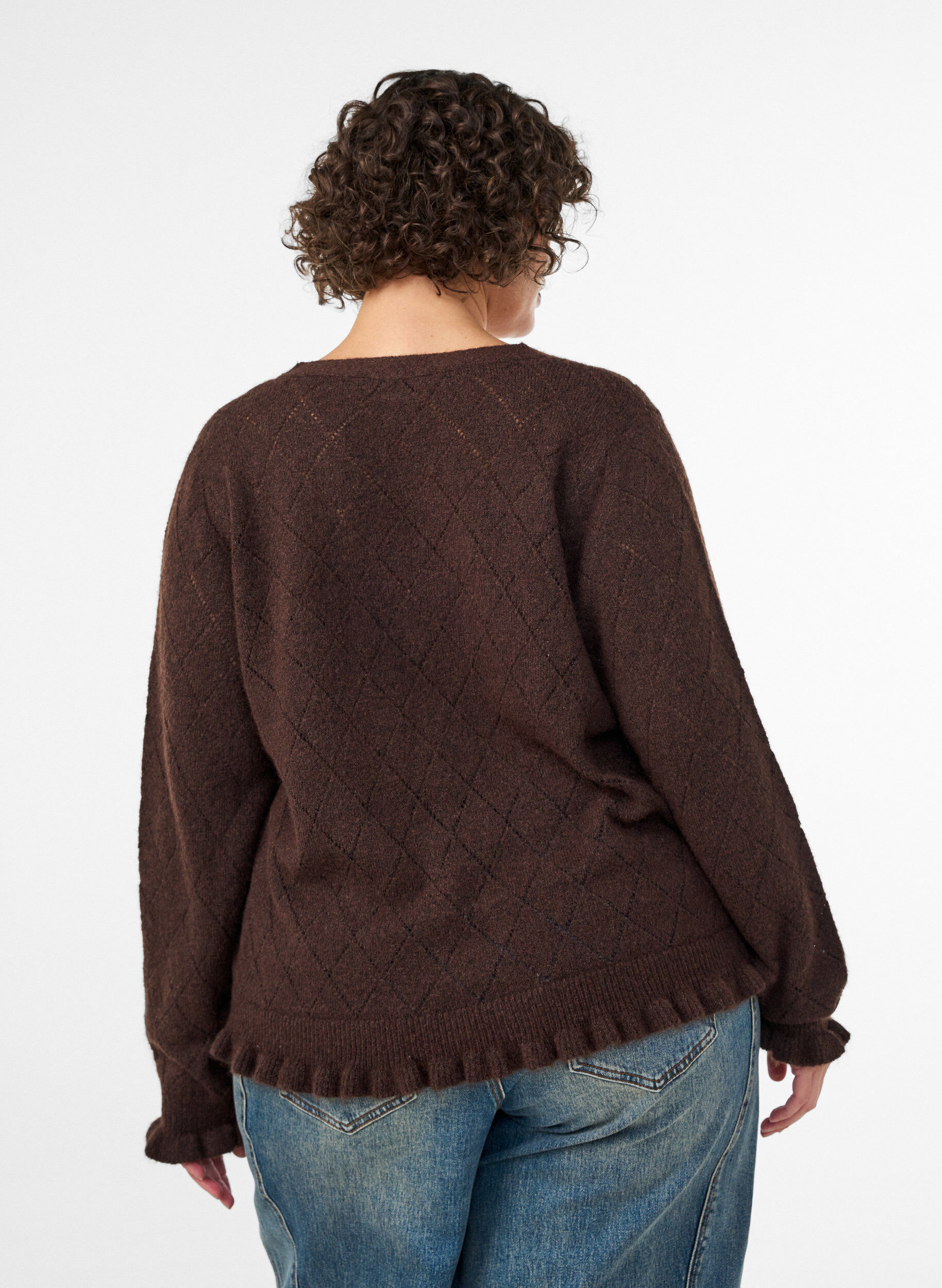 ZizzifashionCardigan with harlequin pattern and V-neck, Brown, Model image number 2