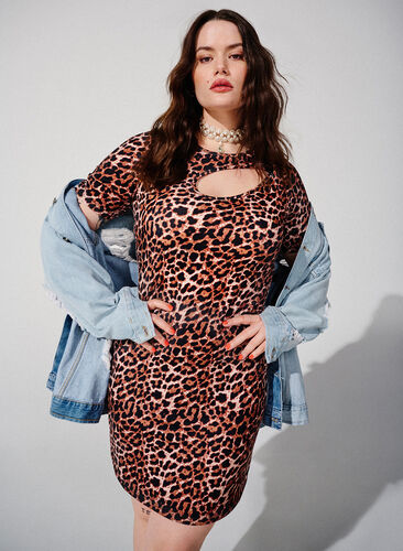 Close-fitting leopard print dress with a cut-out, Leopard AOP, Image image number 0