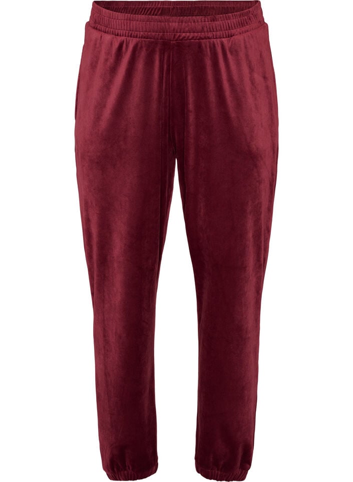 Loose velour trousers, Red, Packshot image number 0