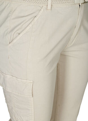 Capri trousers with a belt in cotton, Sand, Packshot image number 2
