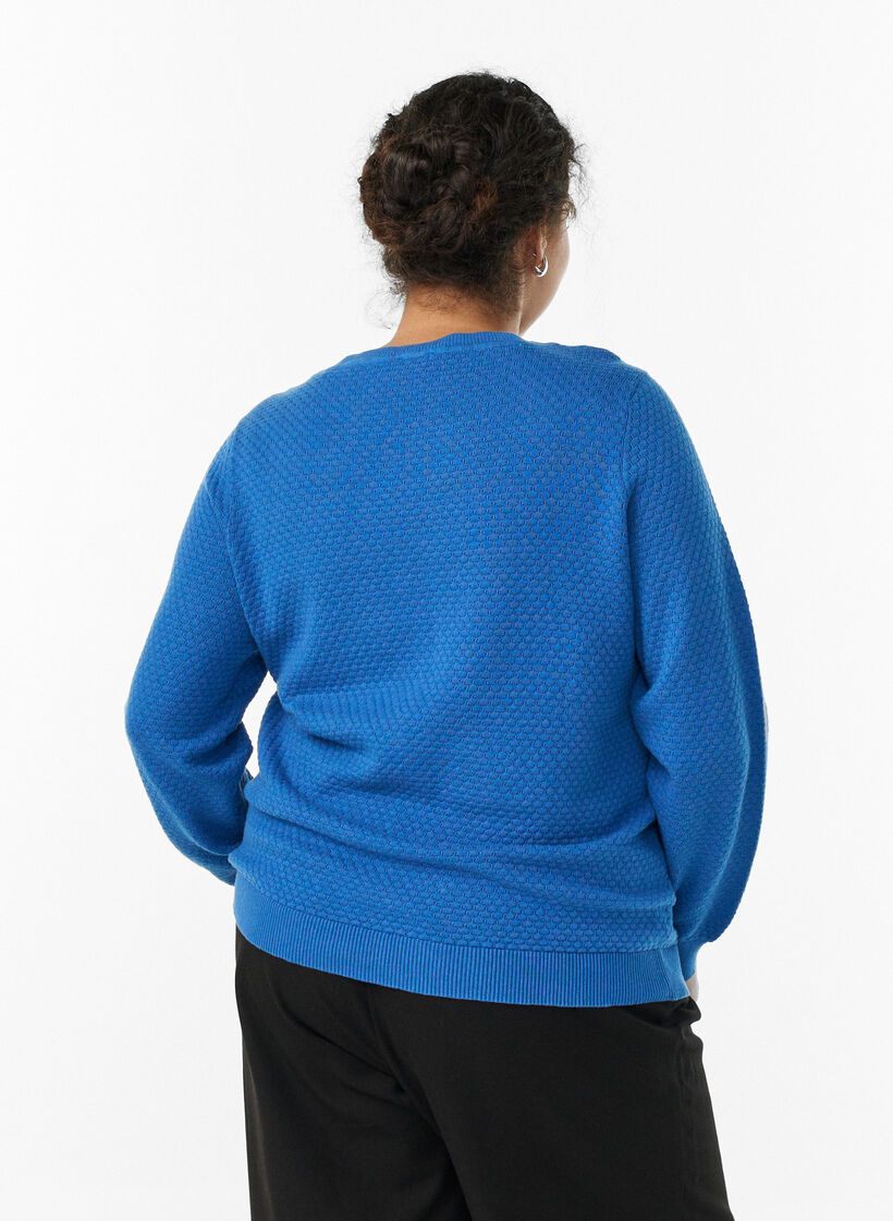 Knit blouse in cotton with textured pattern, Blue, Model image number 2