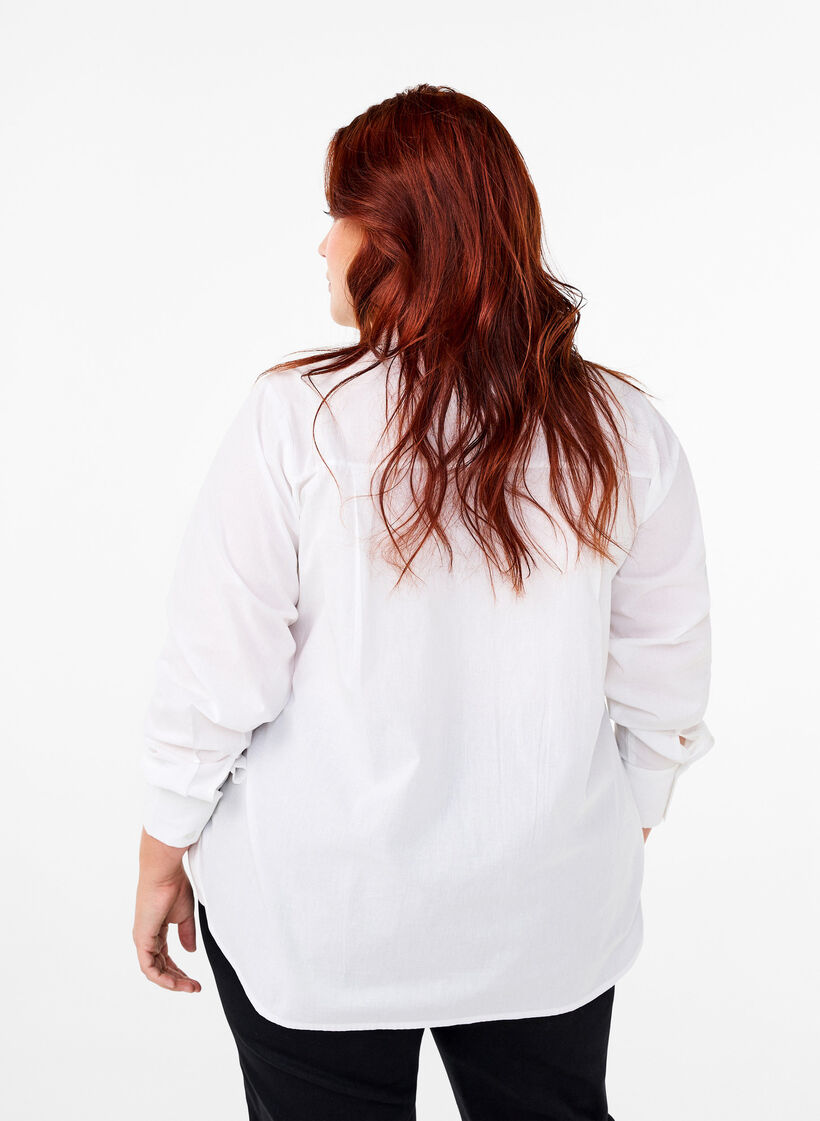 Classic shirt with embroidered hearts, Bright Wh.W. Blue H., Model image number 1