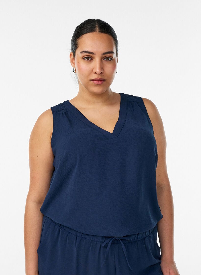 Sleeveless top with wrinkle details, Blue, Model image number 0