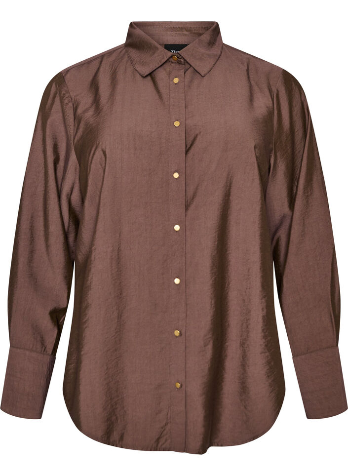 Viscose shirt with golden buttons, Brown, Packshot image number 0