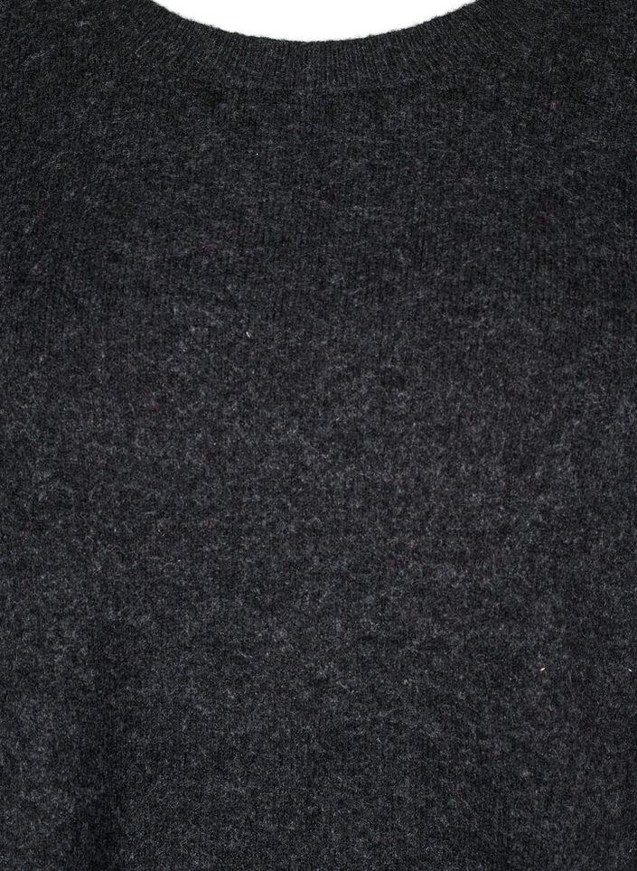 Knitted top with wool and slits, Dark Grey Melange, Packshot image number 2
