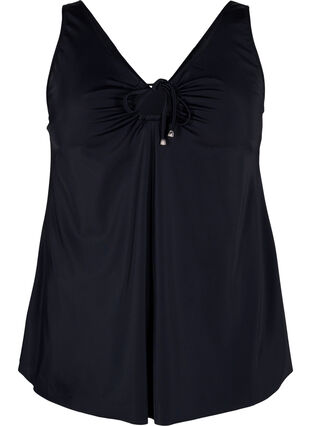 Solid colour tankini with string detail, Black, Packshot image number 0