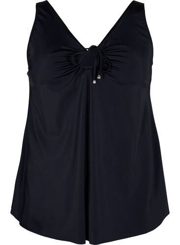 Solid colour tankini with string detail, Black, Packshot image number 0