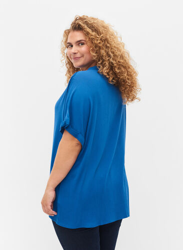 Short-sleeved viscose shirt with v-neck, Classic Blue, Model image number 1