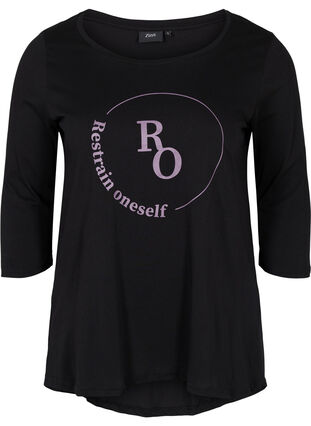 Cotton t-shirt with 3/4 sleeves, Black RO, Packshot image number 0