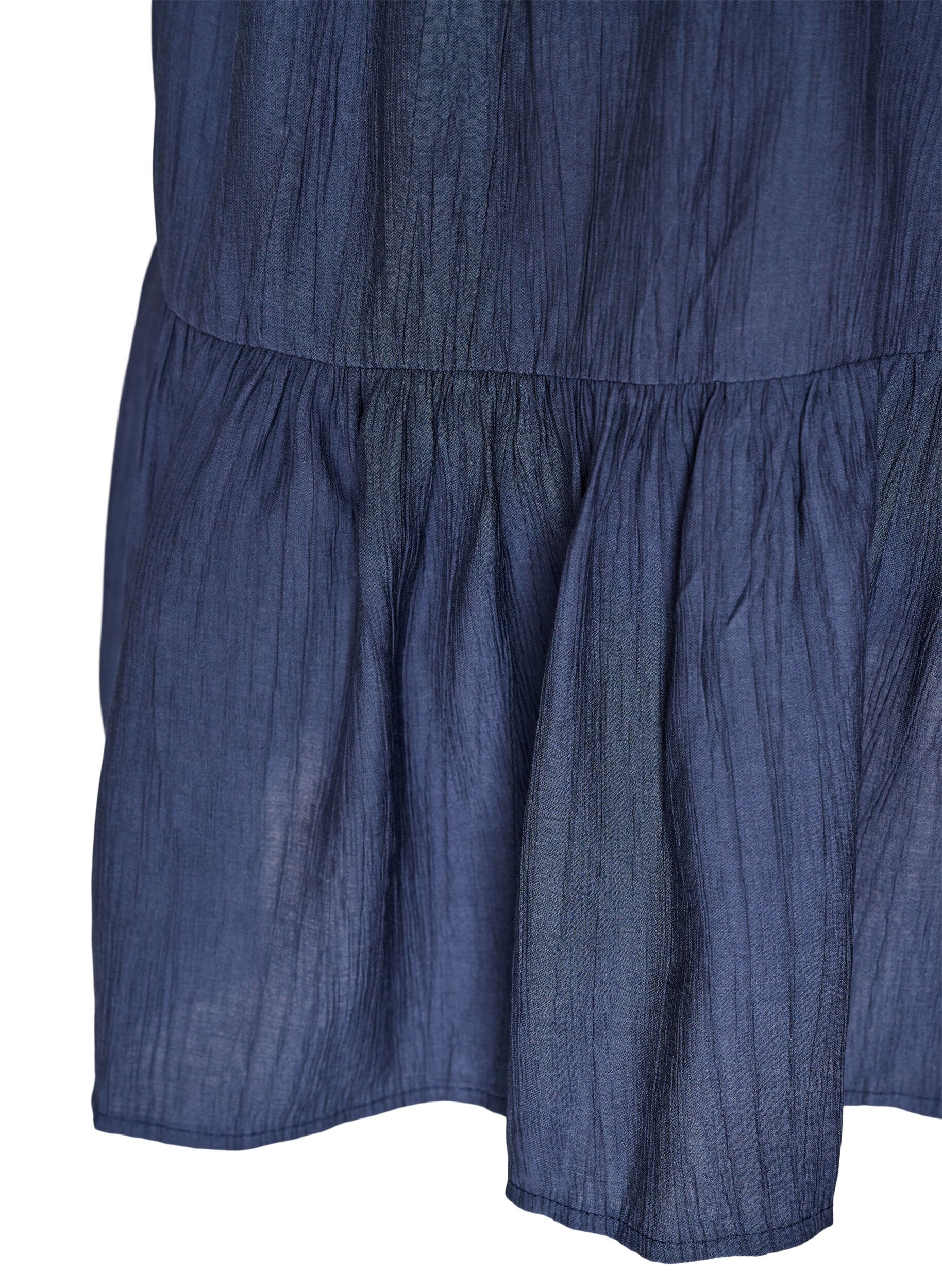 ZizzifashionShort viscose dress with ruffle details, Blue, Packshot image number 3