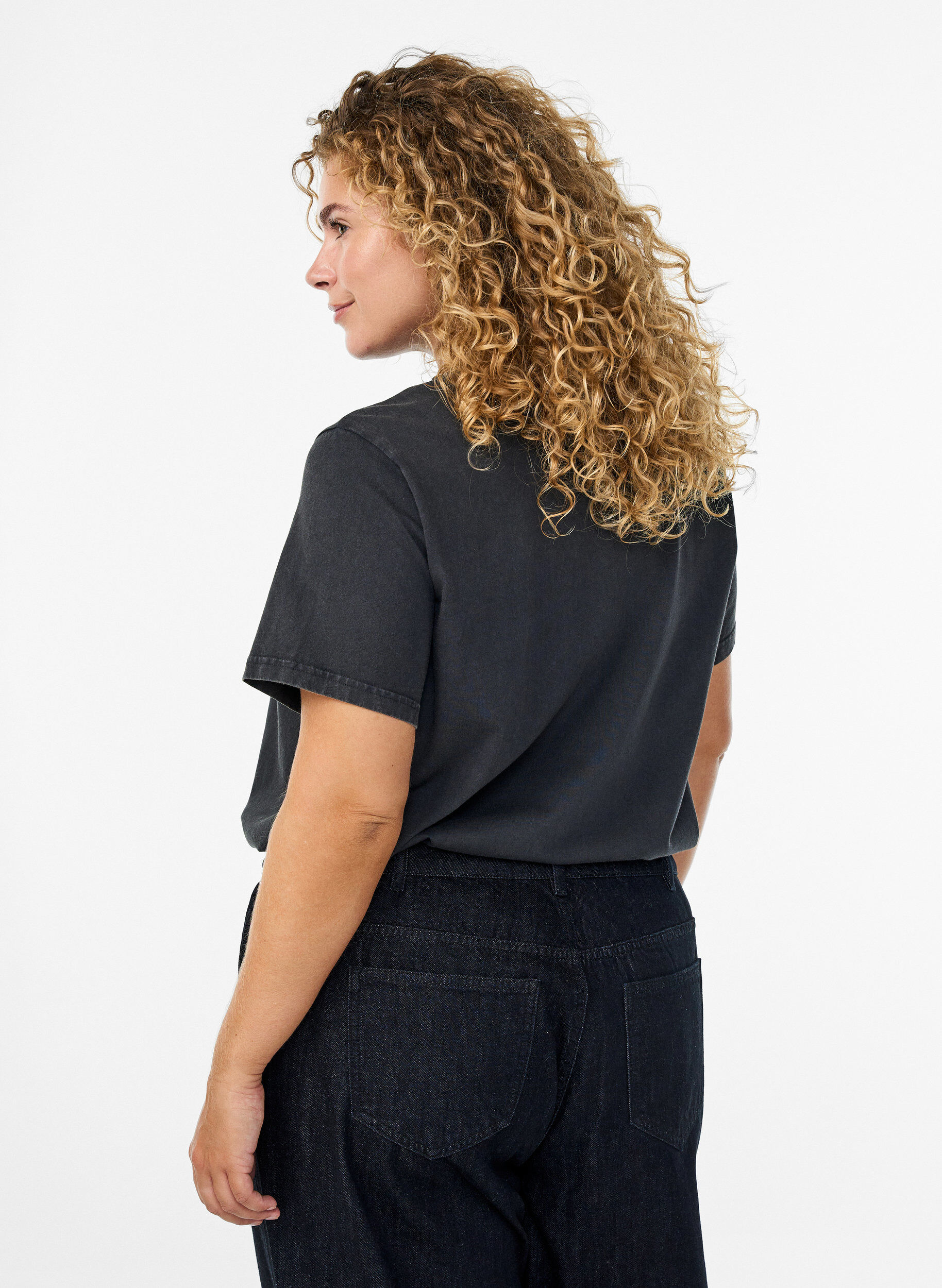 Zizzifashion Organic cotton T-shirt with studs, Dark Grey, Model image number 2