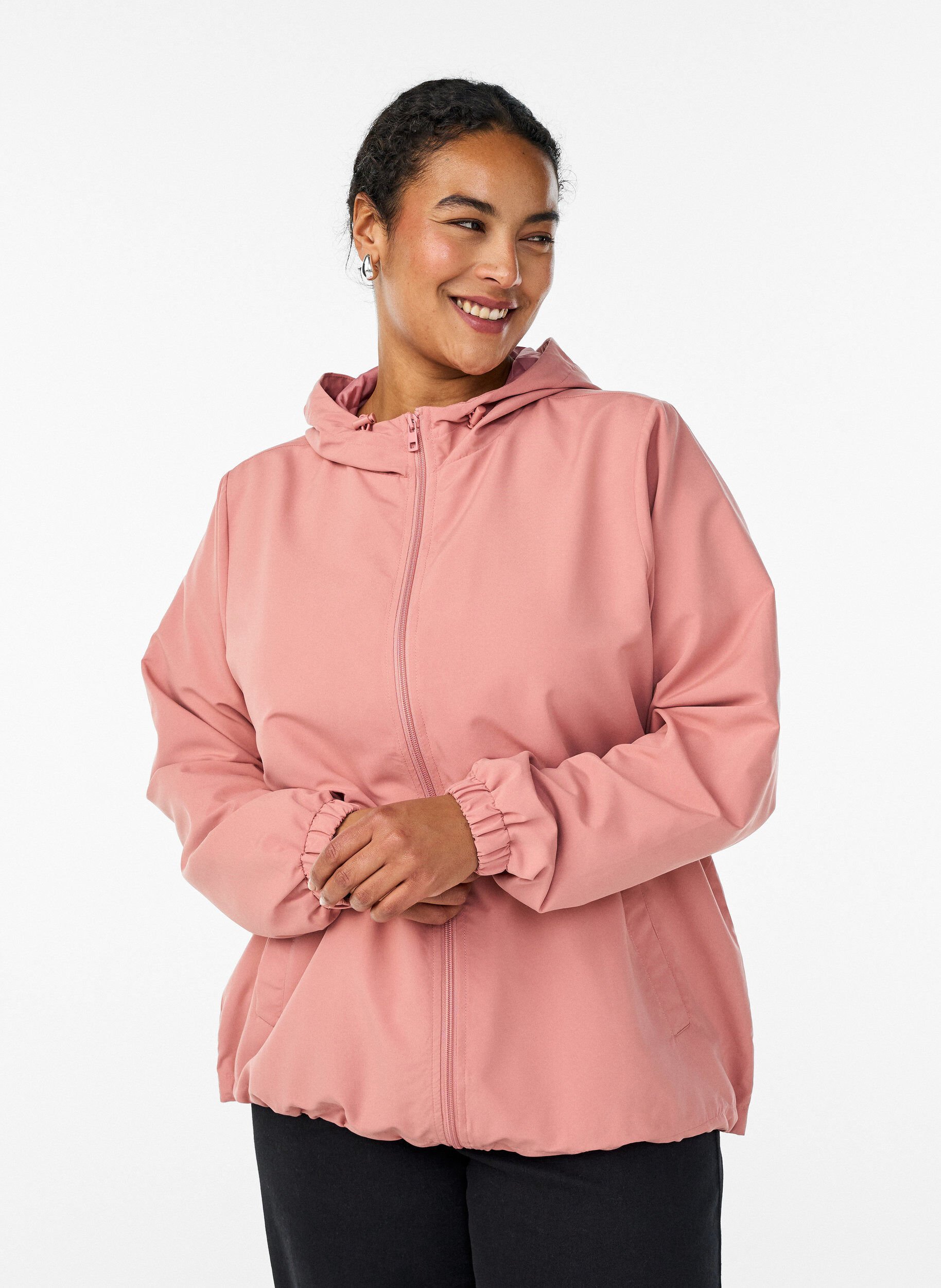 Lightweight jacket with a hood and zipper, Rose, Model