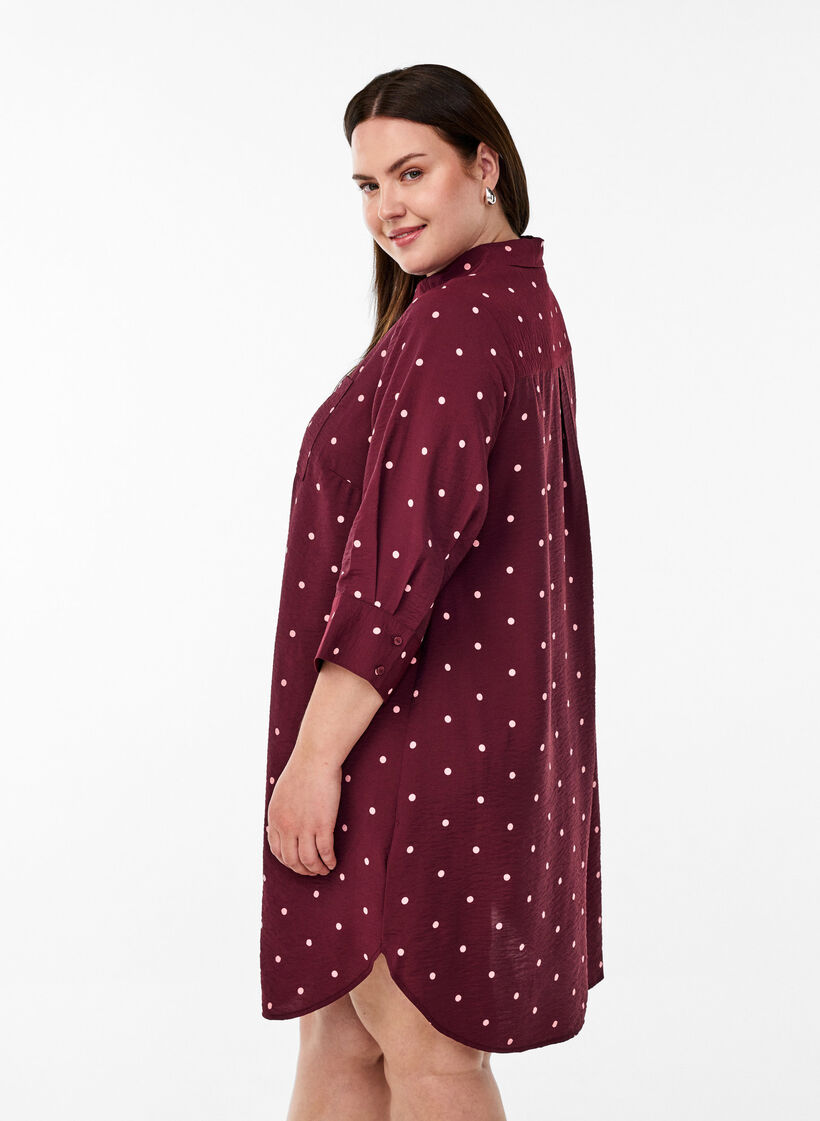 Short dress with collar and chest pocket, Red, Model image number 2