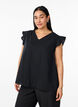 Sleeveless top in cotton muslin with ruffles, Black, Model image number 0