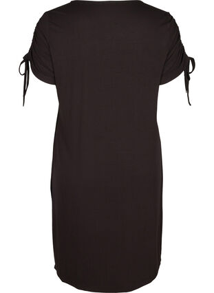 Short sleeved viscose dress with tie detail, Black, Packshot image number 1