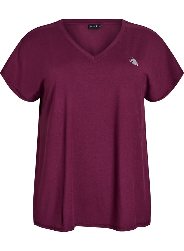 Loose training t-shirt with v-neck, Red, Packshot image number 0