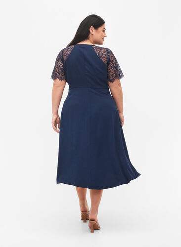 Midi dress with short lace sleeves, Navy Blazer, Model image number 1