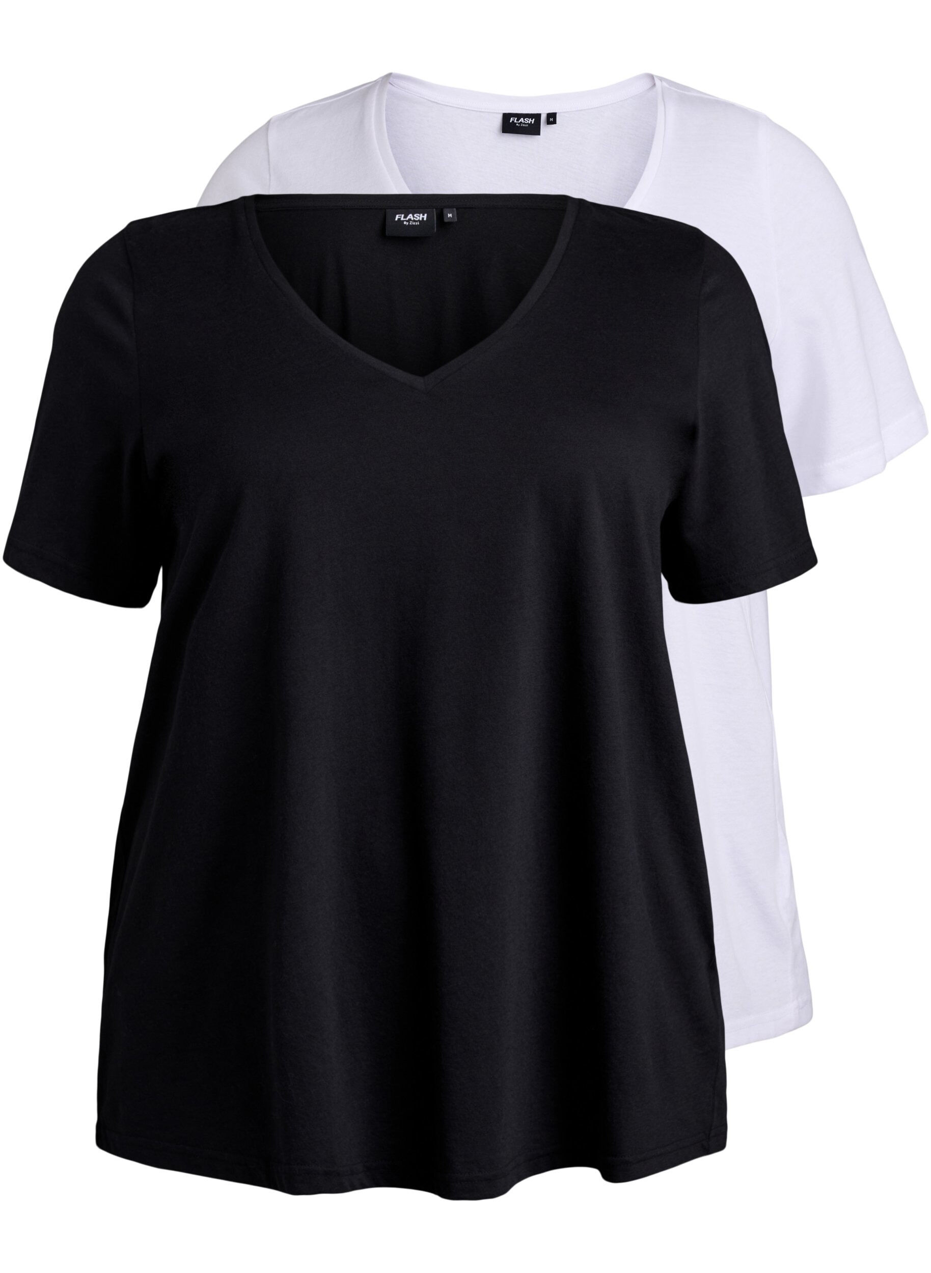 Zizzifashion FLASH - 2-pack t-shirts with v-neck, Black/White, Packshot image number 0