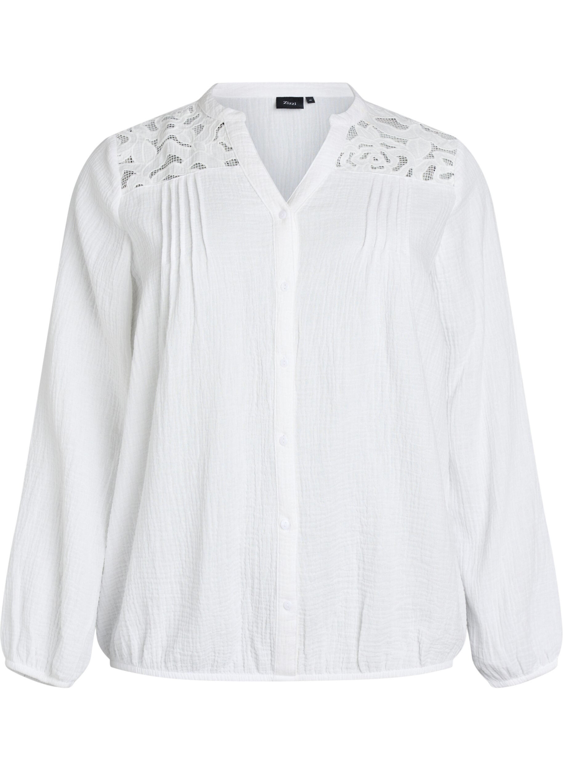 Zizzifashion Cotton muslin blouse with embroidered details, White, Packshot image number 0