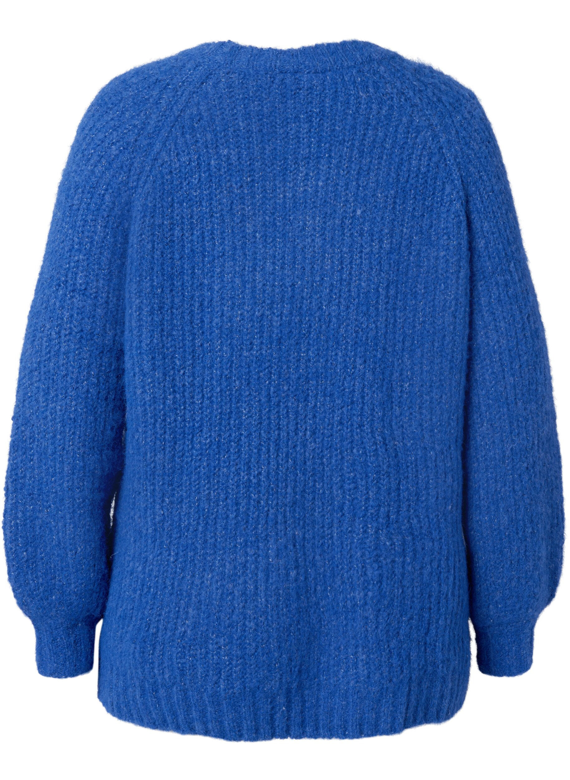Zizzifashion Knitted sweater with wool and raglan sleeves, Princess Blue, Packshot image number 1