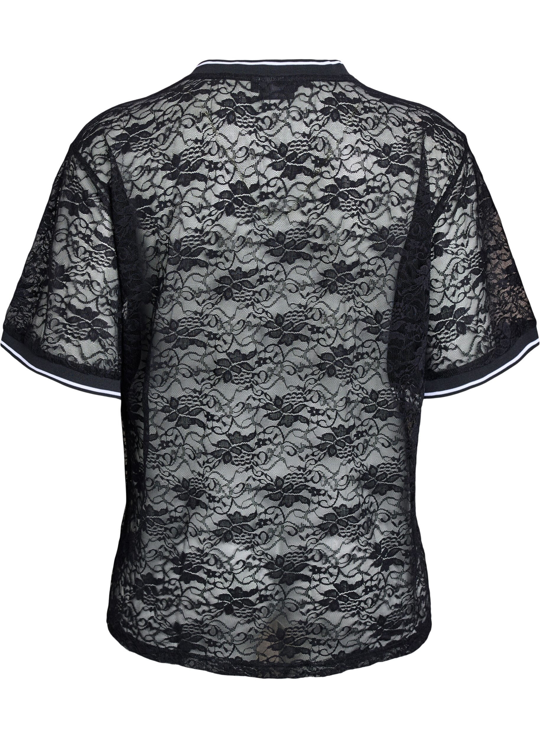 Zizzifashion Sporty lace t-shirt with a loose fit, Black, Packshot image number 1