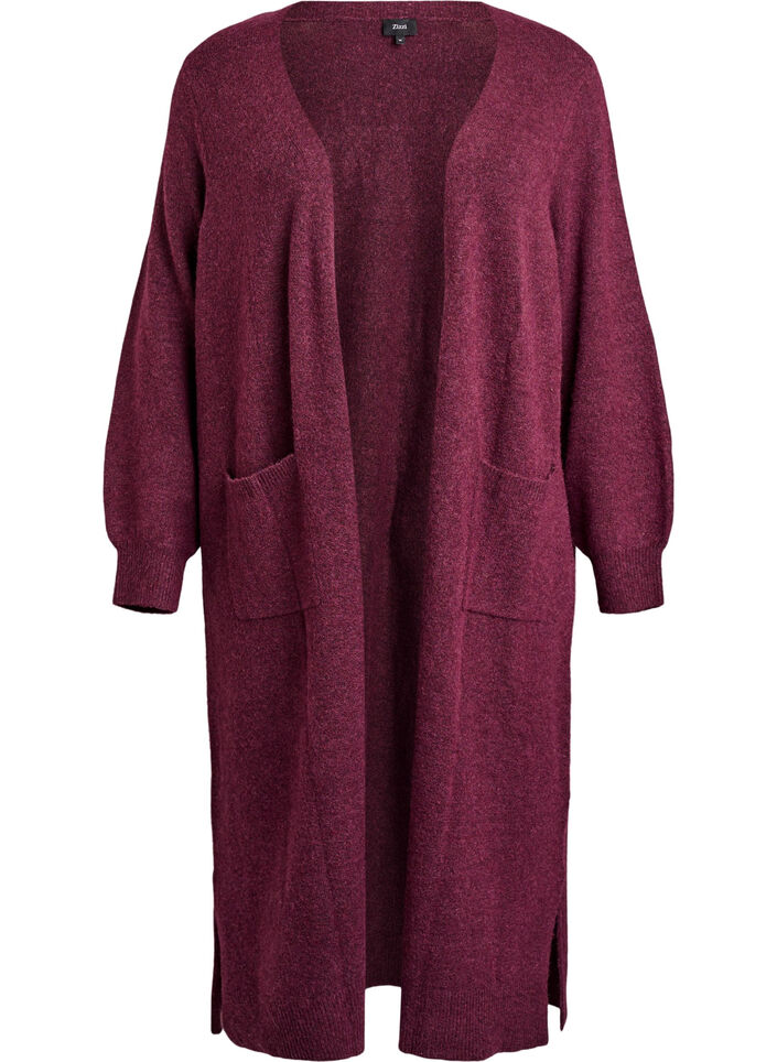 Long knit cardigan with pockets, Red, Packshot image number 0