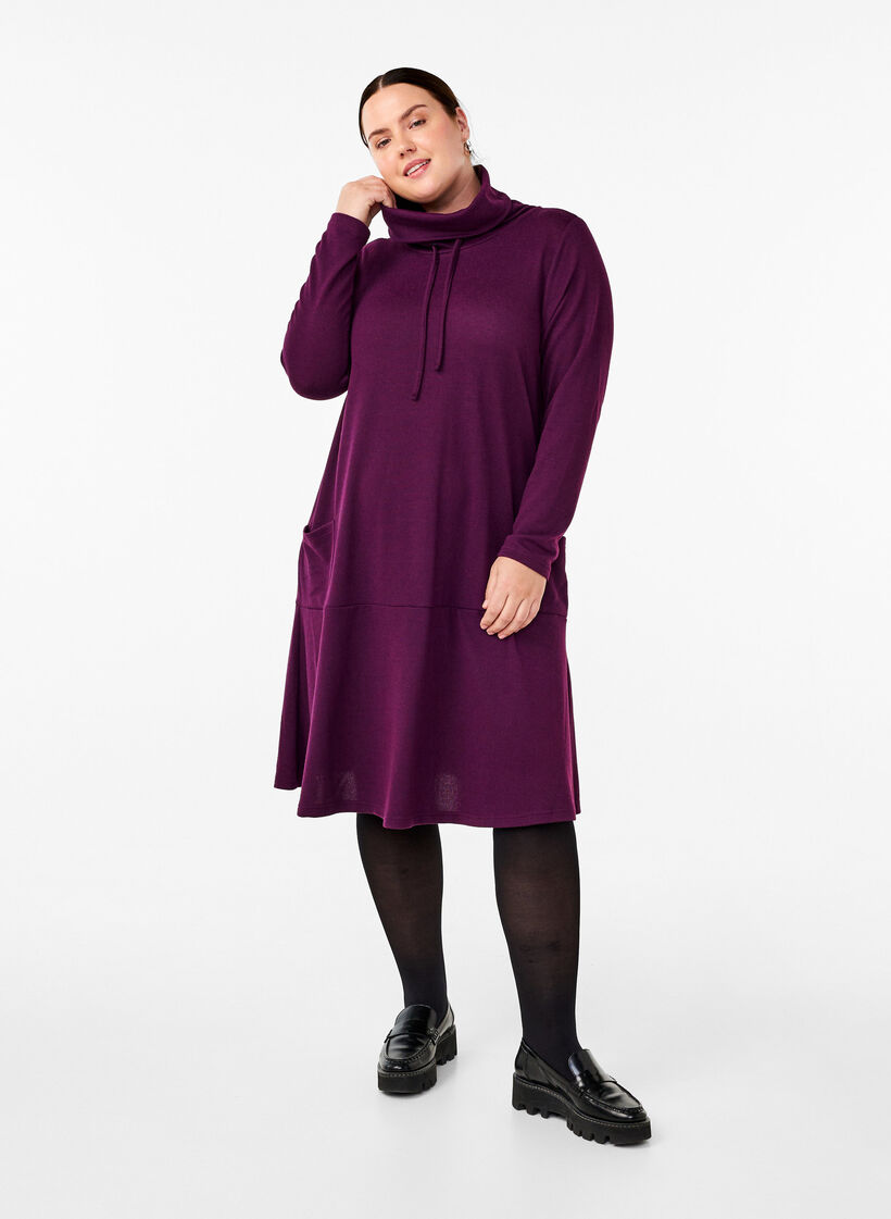 Jersey dress with high neck and pockets, Purple, Model image number 1
