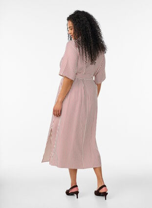 Ankle-length shirt dress with tie belt and stripes - Red - Sz. M - Zizzifashion Ankle-length shirt dress with tie belt and stripes - Red - Sz. M - Zizzifashion