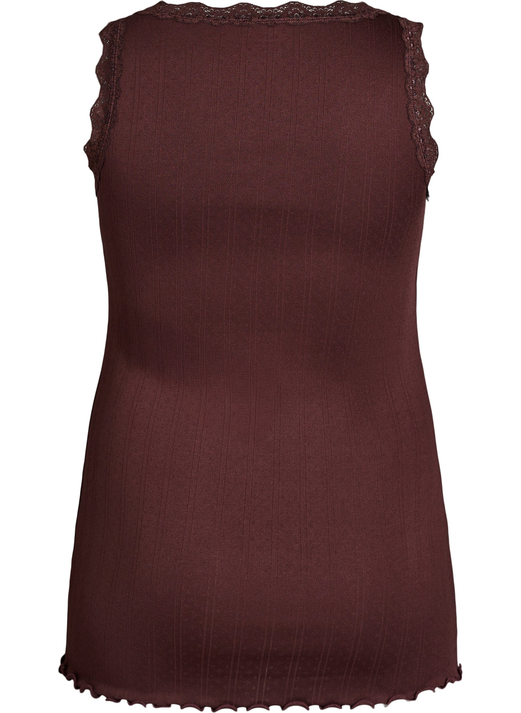 Zizzifashion Tank top with lace trim and eyelet embroidery, Brown, Packshot image number 1