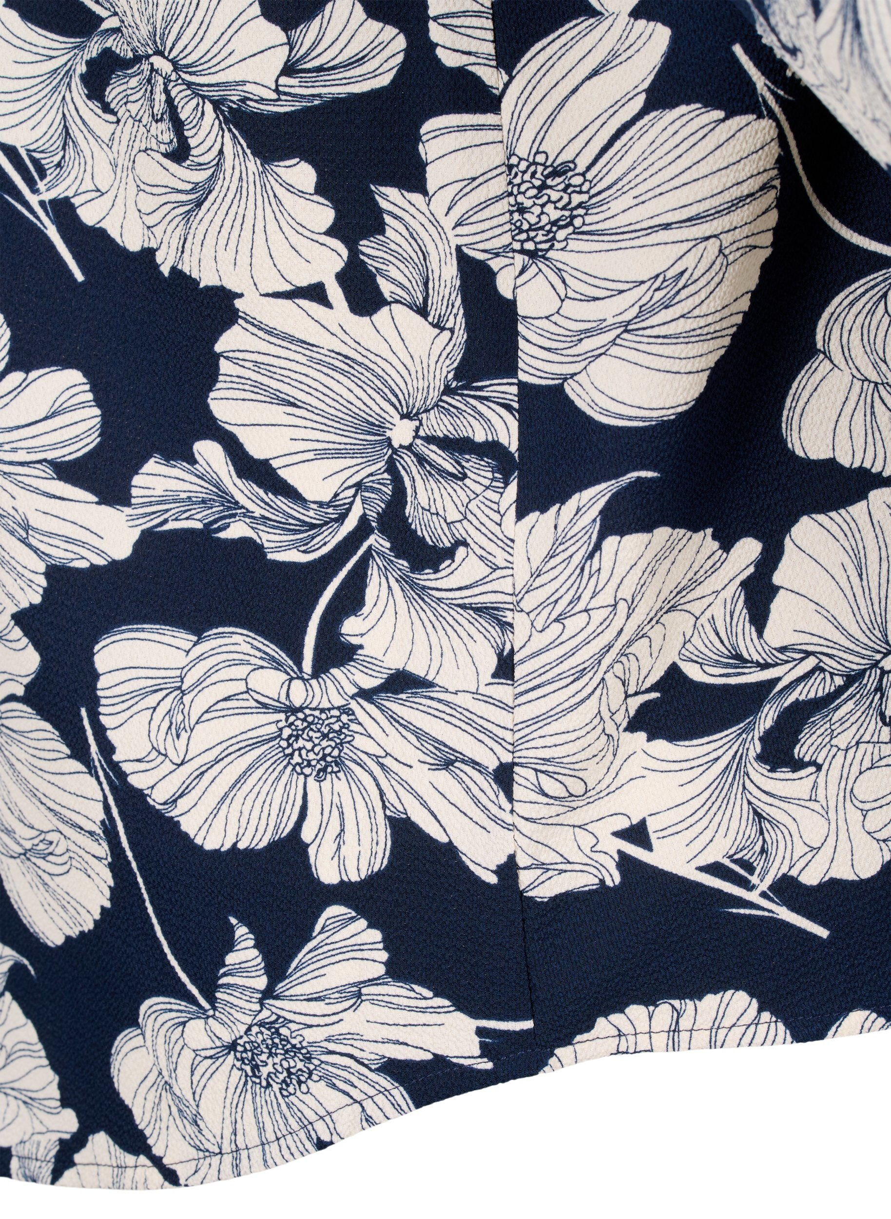 Zizzifashion Shirt blouse with v-neck and print, Navy B. Flower AOP, Packshot image number 3