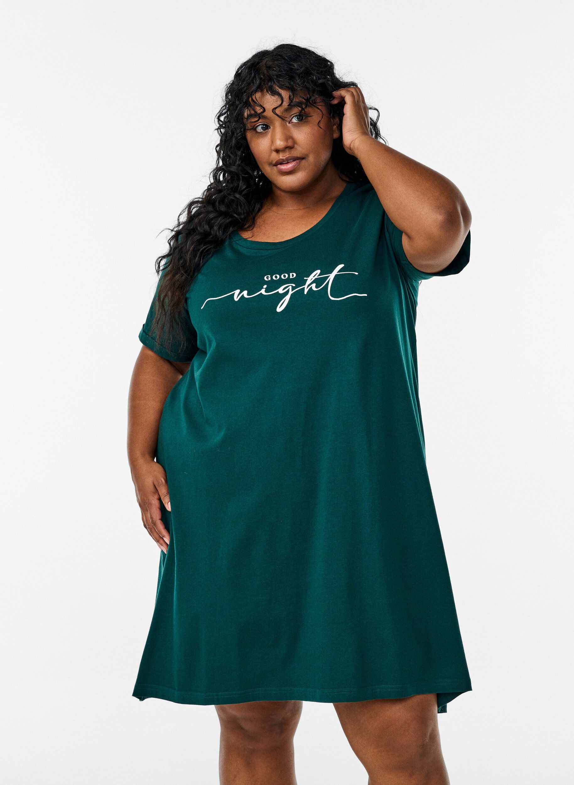 ZizzifashionShort-sleeved nightgown in organic cotton, Green, Model image number 0