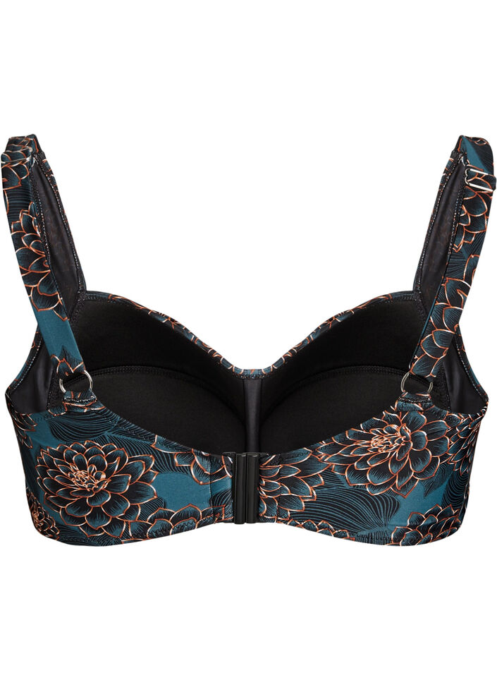 Bikini top with padding and print, Petrol, Packshot image number 1