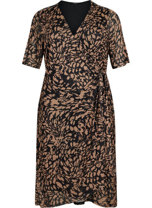 Printed wrap midi dress, Black Brown AOP, Packshot image number 0