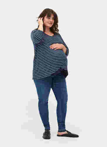 Striped maternity blouse with 3/4 sleeves, Blue Stripe , Model image number 2