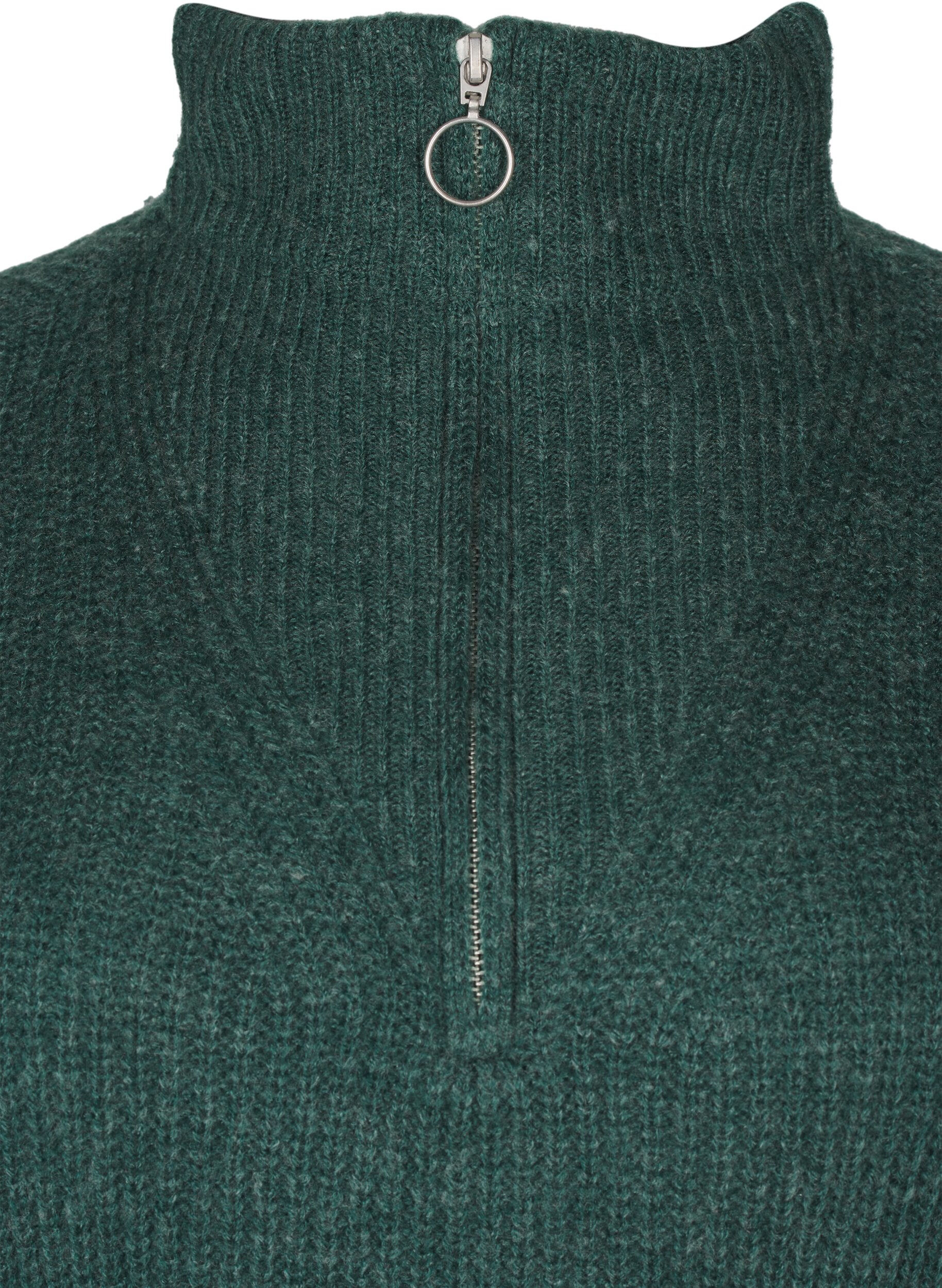 ZizzifashionKnitted sweater with high neck and zipper, Green, Packshot image number 2