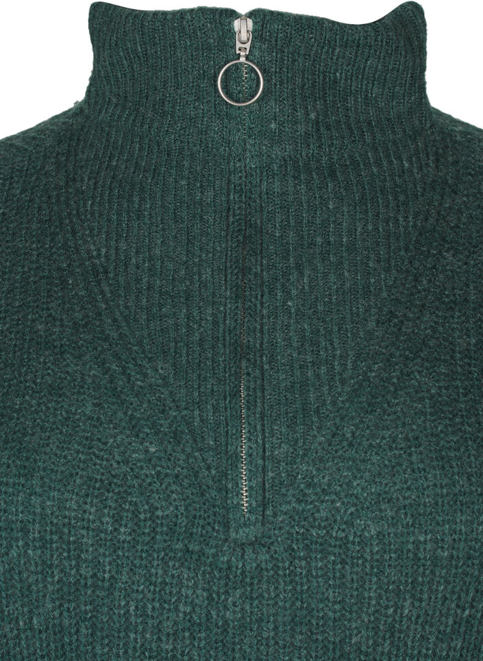 Knitted sweater with high neck and zipper, Green, Packshot image number 2