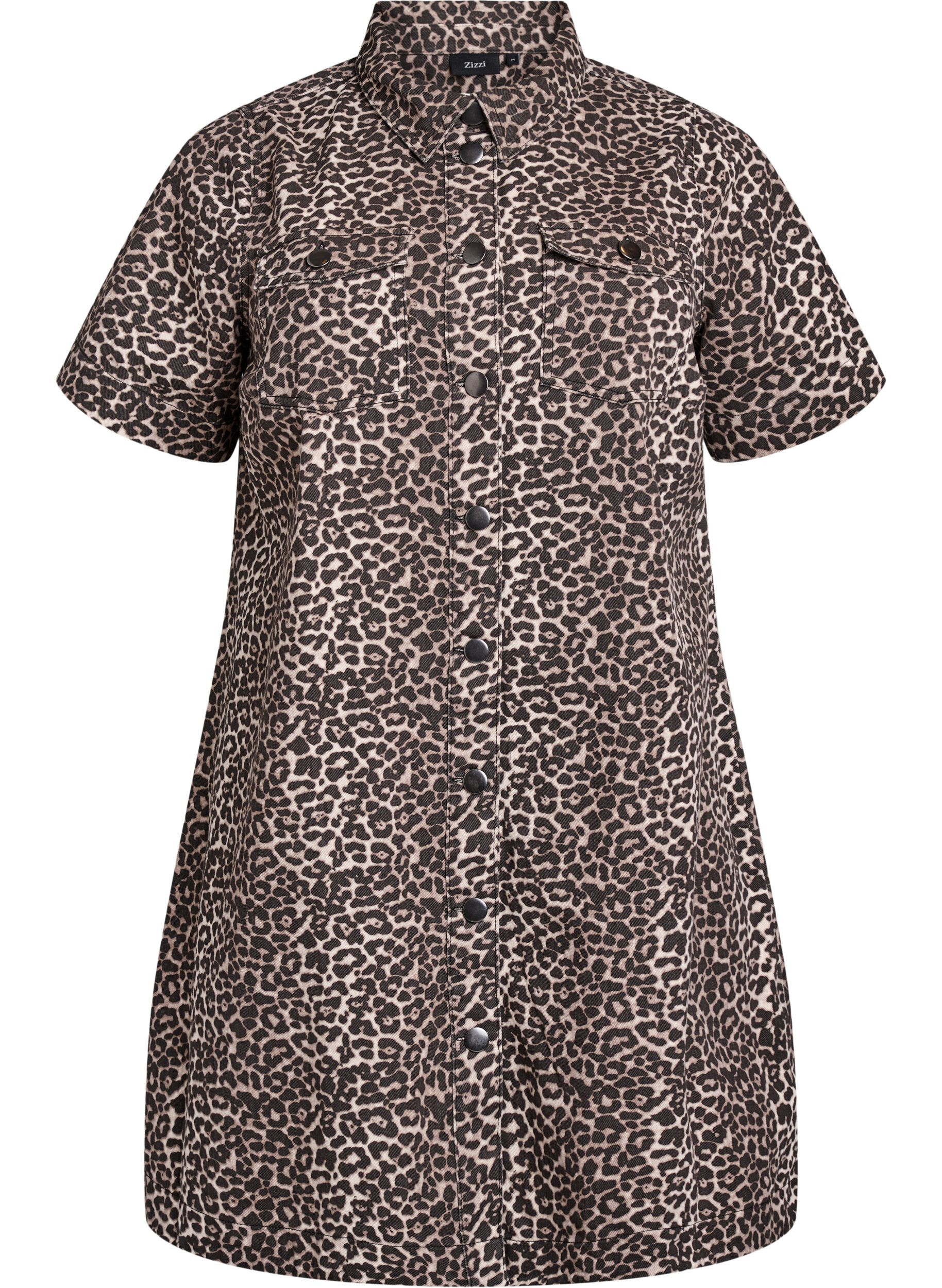 Zizzifashion Denim shirt dress with leopard print, Brown, Packshot image number 0