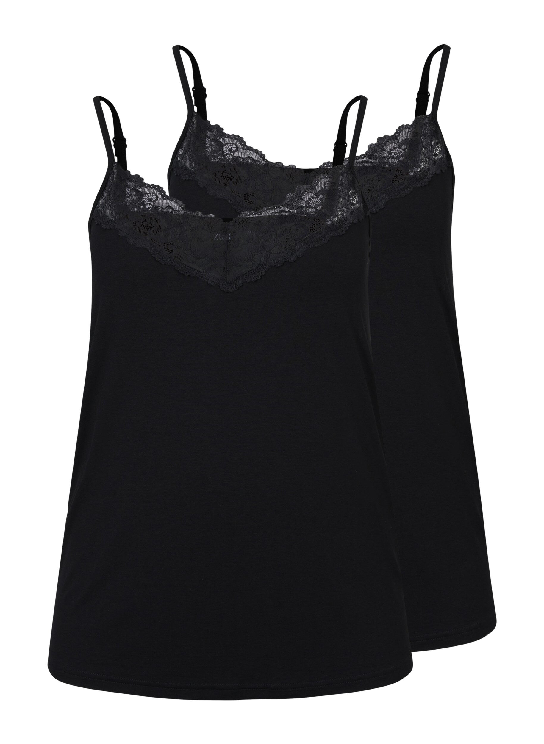 Zizzifashion Viscose top with lace details, Black, Packshot image number 3
